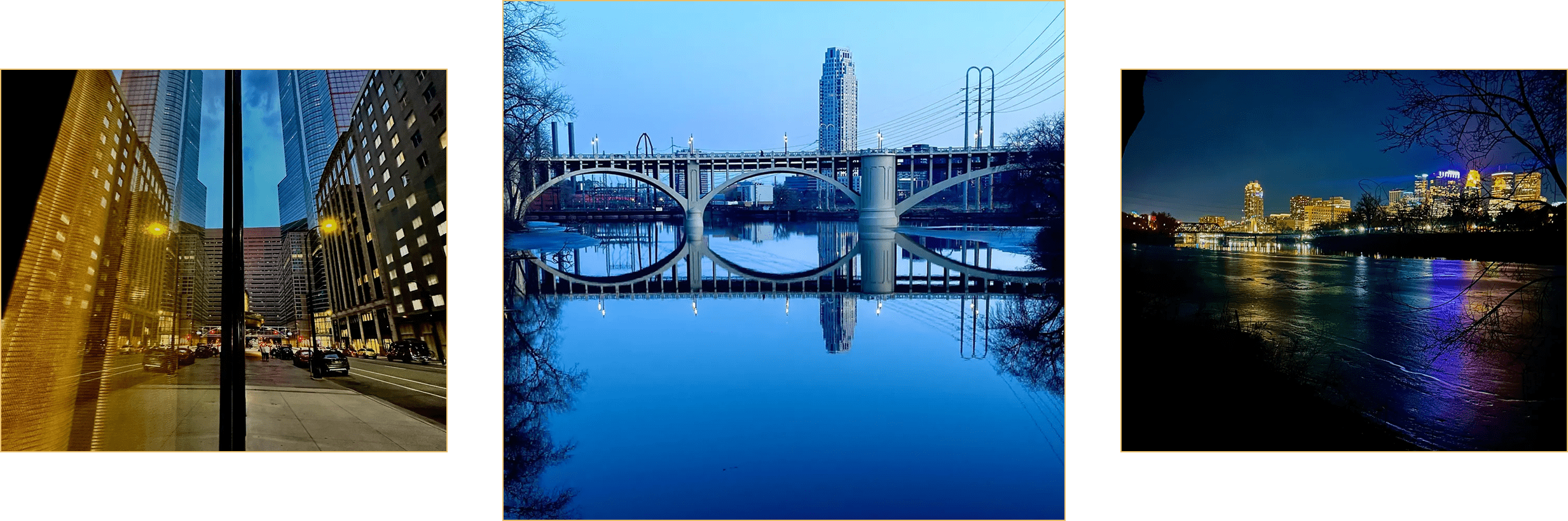 River bridge with reflection at dusk