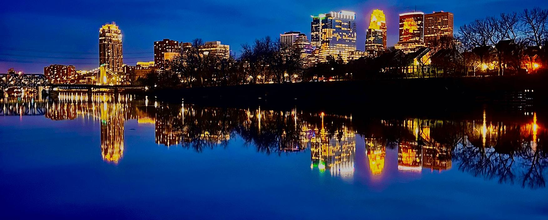 Night cityscape with illuminated buildings
